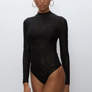 Aritizia babaton double lined mesh sheer mock neck black bodysuit